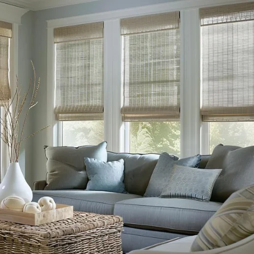 Exclusive Cordless Natural Woven Wood Shades - Tan